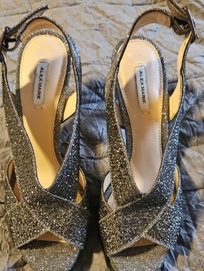 Alex Marie Sparkly Silver Rhinestone Studded Slingback Heels Size 6.5